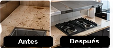 Ejemplo referencial de limpieza antes y después en cocina