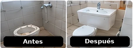 Ejemplo referencial de limpieza antes y después en baño